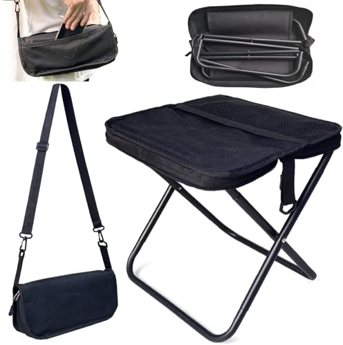 RUHUHUR Portable Foldable Backpack Stool,Small Folding Camping Stool for Adults,Lightweight Mini Collapsible Slacker Pocket Chair with Zippered for Fishing,Travel,Hiking,Garden and Outdoor Indoor