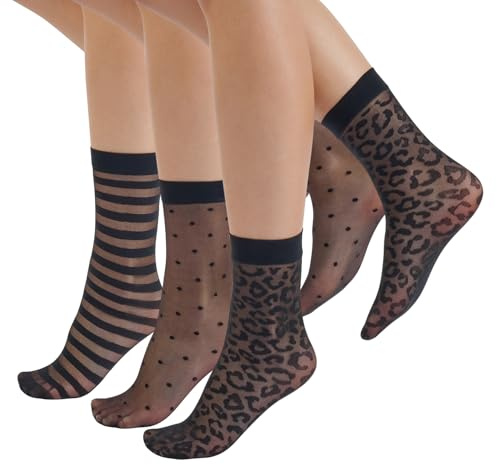 CALZITALY 3 Paia Calzini velati donna, Gambaletti a fantasia assortiti, Taglia Unica, Made in Italy