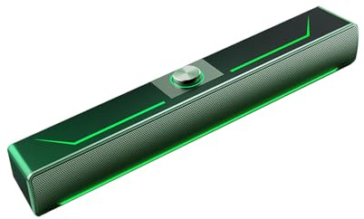 LCCEERD PC Speakers, 3W 3D Surround Stereo Portable Computer Soundbar with Green LED Lights, 2.0 Channel Audio USB Monitor Speakers for PC Desktop Laptop (USB)
