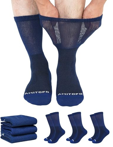 ZFSOCK Calze per Diabetici Uomo Donna: Calzini Bambù Morbidi e Traspiranti Senza Elastico e Senza Cuciture Gambaletti Extra Larghi per Piedi Gonfi Edema e Circolazione Gravidanza Anziani 39-42 Blu