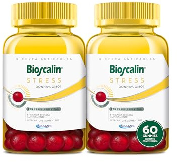Bioscalin Stress Integratori Alimentare Gummies, Integratore per Capelli Indeboliti in Gommose al Gusto Frutti Rossi per Donna e Uomo, Senza Glutine, Vegani, Utilizzo 30 Giorni, 60 Gummies