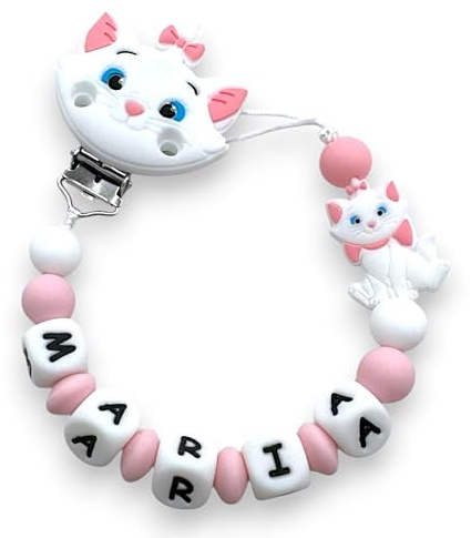 Catenella Portaciuccio Personalizzata con Nome per Neonati, Clip Ciuccio Universale Anticaduta, Idea Regalo Nascita (Minou)