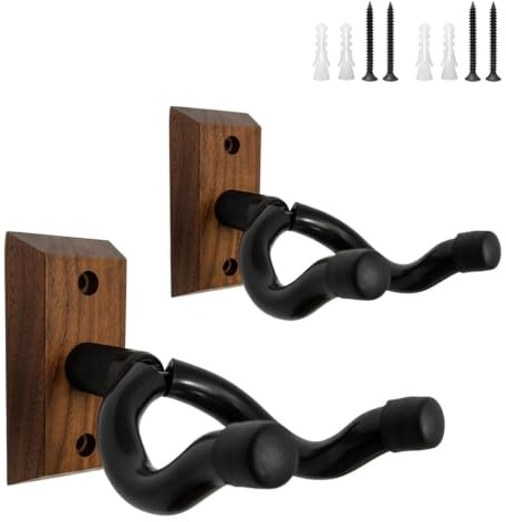 DEFIYEAR 2Pcs Guitar Wall Mounts Hangers Walnut Holders Black