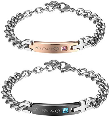 Flongo partnerarmband vänskapsarmband BFF-kedjor för 2 partnerarmband armringar armkedjor pansarkedja svart roséguld silver med gravyr, 16 cm, Rostfritt stål
