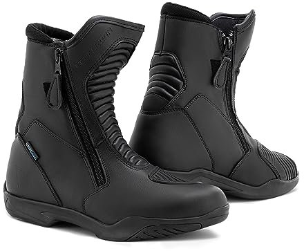 REBELHORN Rio Motorradstiefel Herren & Damen | PU Leder | Hipora Membran | Knöchelschutz | Zwei Lange Reißverschlüsse | Antibakterielle Einlegesohle | Reflektierende Elemente