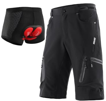 ARSUXEO Men's Cycling Shorts Loose Fit MTB Shorts Water Resistant Outdoor Sports Bottom with 7 Pockets 1202 001B Black L