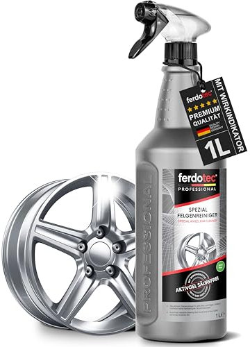 ferdotec® Detergente per cerchioni, 1000 ml, con indicatore di colore, detergente speciale per cerchioni in alluminio, cerchioni verniciati e cerchi in acciaio, gel attivo privo di acidi