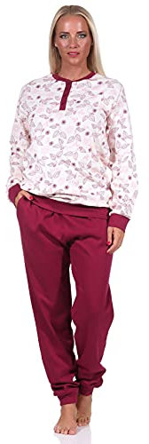 NORMANN-Wäschefabrik Noble pijama largo para mujer con puños – también en tallas grandes – 212 201 96 105, beige, 56-58