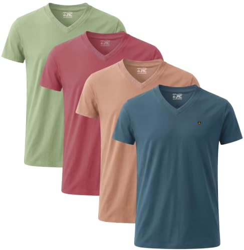 JRC Just Royal Clothing Pack of 4 Mens Short Sleeve V-Neck T-Shirts, Casual Vee Neck Tops