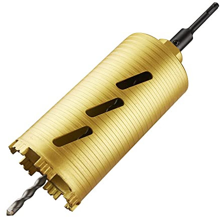 KATSU Diamond Core Drill Bit Φ 102 x 180mm with SDS Adapter and Pilot Drill for Dry Drilling, Masonry Concrete Wall Hole Saw 1417911