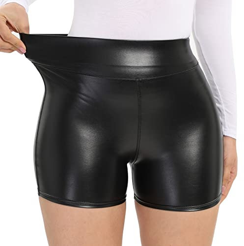 Shorts Damen Leder Wetlook High Waist Kurze ledershorts Kurz Hose Lederoptik Glanz PU Hose Push Up Kunstleder Hotpants Sommer Casual Lässige Ledershort Club Party