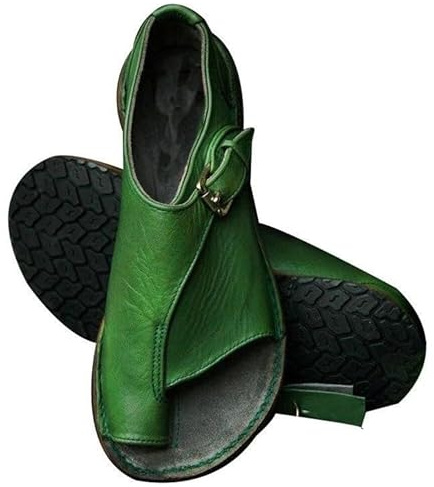 Vnook Women's Orthopedic Sandals Open Toe Leather Flat Sole Sandal | Casual Corrector Sandals Slingback Open Toe Beach Sandals(Green,7 UK)