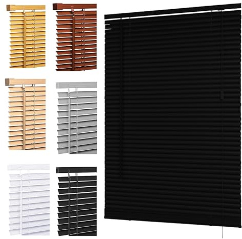 Ruby Deals Custom Made to MeasurePVC Venetian Blinds Window 25mm Thin Slats Easy Fit Window Treatment Shutters Child Safe Home Office (Black blinds W135 x 213Hcm)