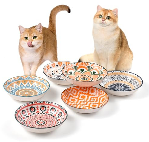 Katzennapf Flach Katzenfutter Napf Futternapf Keramik Katzenteller Katzenschüssel Fressnapf Katze Napf Katzenfressnapf Katzen Napfset Futternapf Fressnapf Katze Keramik Futterschale (6 pcs)