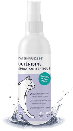 KATZENPFLEGE24 Spray antiseptique et cicatrisant octénidine chat - Désinfecte, apaise, soigne & protège tout type de plaies sans piquer la peau - 125 ml avec des substances actives éprouvé