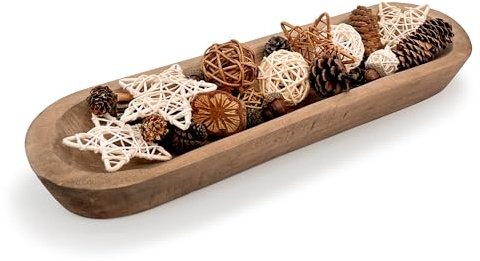 MOLADRI 17 Inch Wooden Dough Bowls Decorative，Unique Centerpiece Bowl, Rustic Long Wood Bowl with Hand Carved for Table Centerpiece Decor, Farmhouse Boho Rustic Style Home Decor (17 x 5 x 2 Brown)