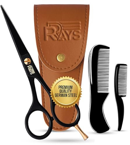 Bartschere für Herren, 12,7 cm, deutsche Schnurrbartschere mit Beraden- und Schnurrbartkamm, Barttrimmschere mit Reisetasche, Schnurrbart-Pflegeset für Herren, Gesichtshaar-Styling,