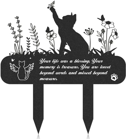 Rngmsi Pet Grave Markers - Metal Cat Memorial Plaque, Waterproof Cemetery Stakes, Pet Headstone (13.4 x 12 in)
