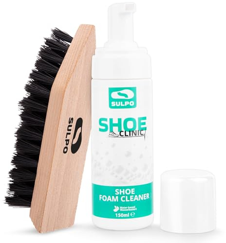 SULPO Shoe Clinic Sneaker Cleaner – skumsneakers Cleaner – skorengöringsmedel för mocka, råläder, slätt läder, textil – 150 ml