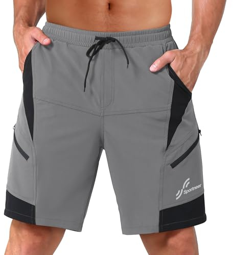 Sportneer Pantaloncini da Montagna MTB Uomo, Pantaloncini da Ciclismo con 3D Cuscino Pantaloncini Ciclismo Biciclette, Bici MTB Pantaloni Traspirante Shorts per Ciclismo da Corsa All'aperto