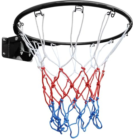 Anello da basket da 45 cm, stabile con doppia molla e rete per montaggio a pavimento e a parete, in acciaio, per interni ed esterni, nero