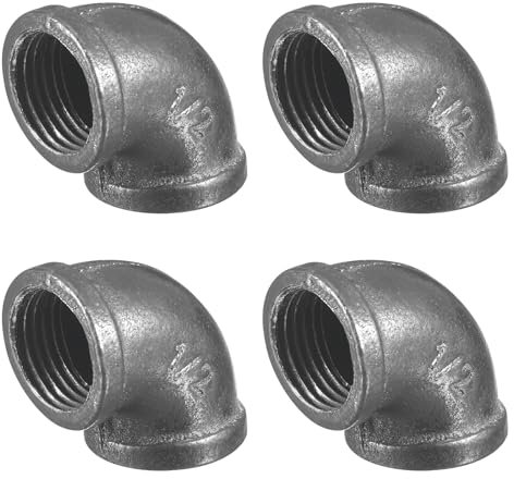 sourcing map 13/16(20mm) 90 Degree Malleable Iron Elbow Fitting, Threaded Pipes Fitting Brackets Nipples for Vintage Fixtures DIY Furniture Pipe Plumbing, 4Pcs