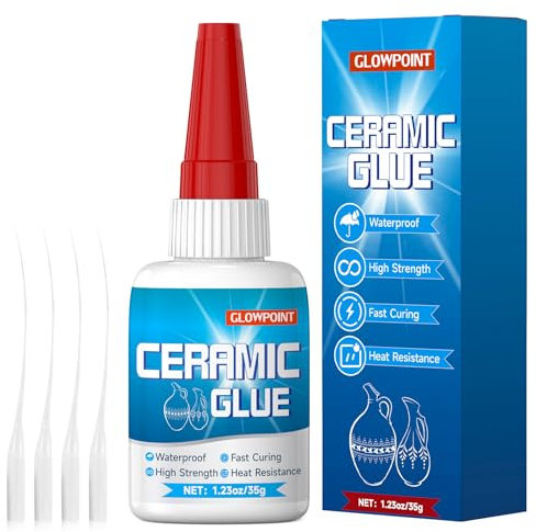 GLOWPOINT Ceramic Glue, 35g Ultra Strong Super Glue for Ceramic, Porcelain, Pottery, and China Repair – Waterproof, High-Temperature Resistant, Adhesive for Mugs, Dishes, Tiles, and Crafts