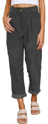 Yutdeng Pantalon Femme en Velours Côtelé Taille Élastique Décontracté Pantalons Taille Haute avec Poches Pantalons à Jambe Droite Couleur Unie Vintage Palazzo Pantalon Casual Pants,Gris Foncé,XL