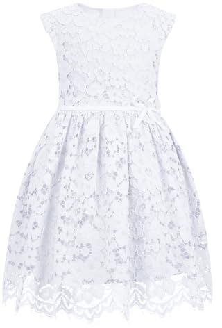 ALLOVIN Robe Dentelle sans Manches Coupe A Filles/Tout-Petites, Fille d’Honneur, Anniversaire Mariage, nœud perlé, 2-12 Ans