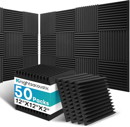 50 Pack Sound Proof Foam Panels for Walls, 2 X 12 X 12 Inches Acoustic Foam Panels, High Density Acoustic Panels Sound Absorbing, Noise Cancelling Studio Wedges, Black (NOT INCLUDE ADHESIVE)