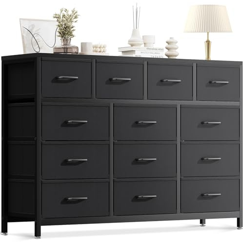 Coleshome Large Chest of Drawers Bedroom, 13 Large Fabric Drawers, Black