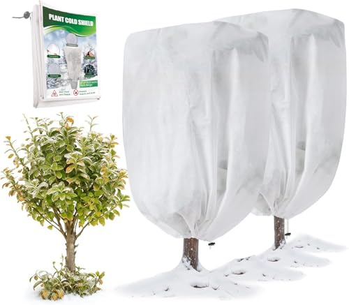 Nuyoah Winterschutz für Pflanze Außen 100x120cm 2Stk Pflanzenschutz Winter Frostschutz Pflanzen für Kübelpflanzen Vlies Winterabdeckung mit Zugband für Olivenbaum Palmen Balkonpflanzen