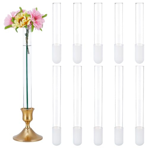 NBEADS 10 glasvaser, 15/20 cm med konisk bas för ljusstakar med 10 silikonfodral för blommor och ljusstakar, bordsdekorationer, bröllop och heminredningstillbehör