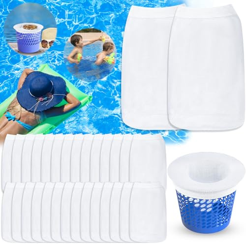 GUHAOOL Pool Skimmer Strumpor, paket med 30 Skimmer Filter Strumpor, Filter Skimmer Pool, Skimmer Net Pool, Återanvändbar Pool Skimmer Socks Tar bort gräs, löv, olja, pollen, insekter och hår