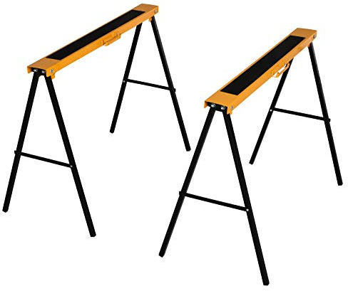 HOMCOM Juego de 2 caballetes plegables de metal con superficie antideslizante de EVA para trabajos de aserrado, caballete para leña, carga máxima 125 kg, naranja negro
