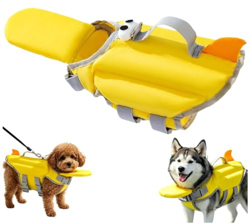 Gilet de Sauvetage pour Chien avec poignée, Sangle mentonnière et Anneau – Flottabilité élevée, Bandes réfléchissantes, réglable – pour Piscine, Plage, Bateau – Petit et Moyen Chien