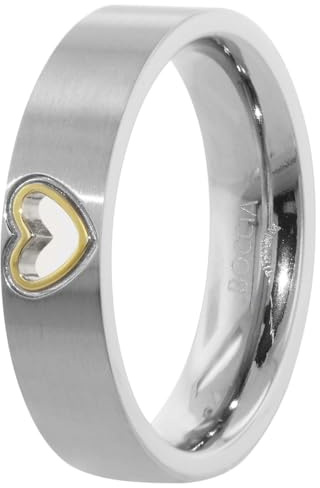 Boccia Damenring aus Titan mit Herz-Motiv in der Farbe Silber-Gold, Ringgröße: 54, 0143-0254