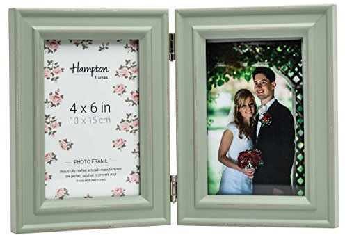 Hampton Frames PALOMA PAL301904S Marco de fotos doble con bisagras, 10 x 15 cm, verde salvia, MDF pintado, para colocar de pie en vertical