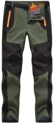 Rdruko Men's Snow Ski Pants Waterproof Insulated Winter Fleece Lined Hiking Snowboard Pants with Belt(Army Green, US M)