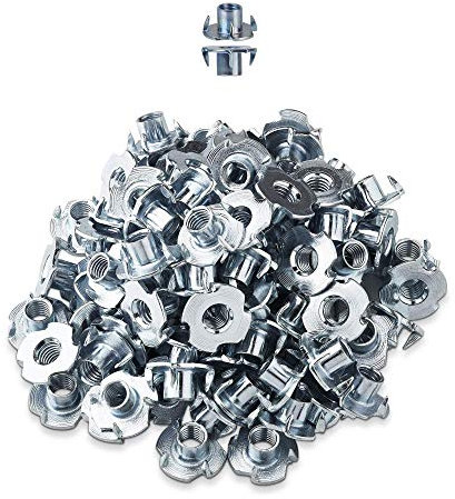 LIKERAINY Tuercas M4 x 8mm con 4 Dientes Metal T-Nuts Tuercas de Fijación para Muebles de Madera Insertos Ciegos Tuerca 200Pcs