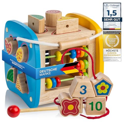 all Kids United® Steckwürfel aus Holz-Würfel Lernspielzeug Steckbox Spielbox für Baby & Kleinkind; Holz-Spielzeug Puzzle Sortierwürfel trainiert Motorik Förderung von Formerkennung & Konzentration