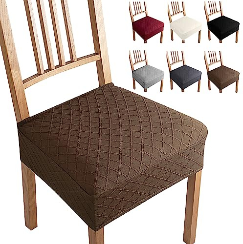 Coprisedie Set di 6 Coprisedie per Sedia Jacquard Fodera per Sedia Universale Coprisedili per Sedie Senza Schienale Coprisedili da Pranzo Lavabile Estraibile Coprisedia per Cucina (Marrone,Set di 6-B)