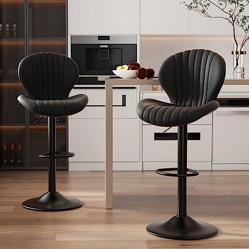 Nalupatio Bar Stools Set of 2, Modern Swivel Bar Stool, Black