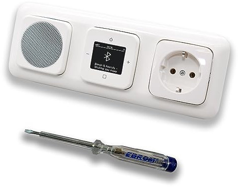 Busch Jäger DAB+ 8217U-101 Reflex SI Radio encastrée Bluetooth (dans et en sortie) Blanc alpin Kit complet avec haut-parleur, couvercles, prise de courant, cadre + testeur de phase EBROM pour montage
