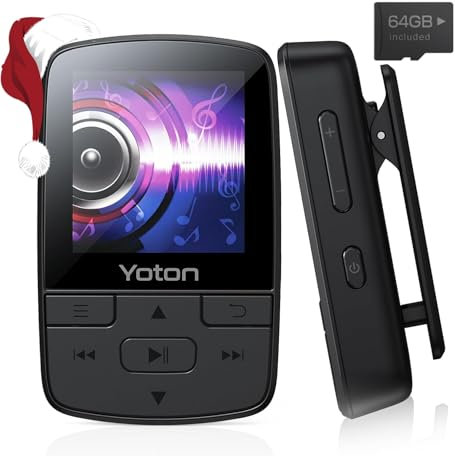 YOTON MP3-Player mit Bluetooth 5.2, 64 GB Speicher, kompakter HiFi-Musikplayer mit Sportclip, unabhängiger Lautstärkeregler, FM-Radio, inkl. Kopfhörer