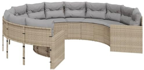 vidaXL Trädgårdssoffa med dynor rund beige konstrotting