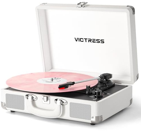 VICTRESS Vinyl Record Player, Portable Suitcase Record Player with Vinyl Digitizing and Bluetooth Input/Output, 3-Speed LP Player, Stereo Speakers