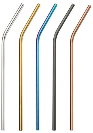 Cannucce riutilizzabili in acciaio inossidabile in metallo – Cannucce in metallo riutilizzabili in 5 colori – Cannucce lunghe in metallo per bambini, cannucce colorate per frappè, bevande frullati,