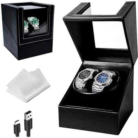 Gziztx Watch Winder for 2 Watches Quiet Watch Winder Box, Automatic Watch Display Storage Box for Double Watch (Black)