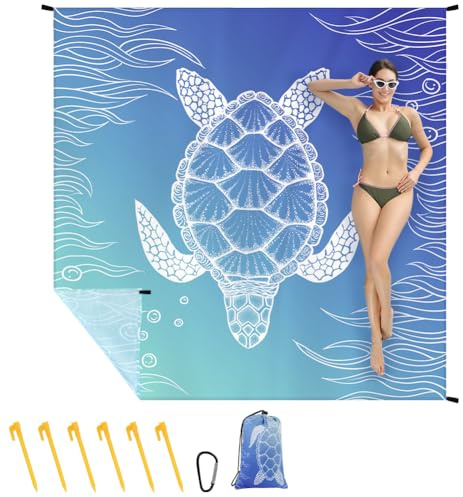 Ainiv Coperta Picnic Impermeabile, Tappeto da Spiaggia Anti Sabbia, 210 * 200cm(4-6 Persone) Grande Tappetino da Spiaggia, Stuoia Campeggio con 6 Picchetti Fixed per Picnic, Spiaggia, Campeggio